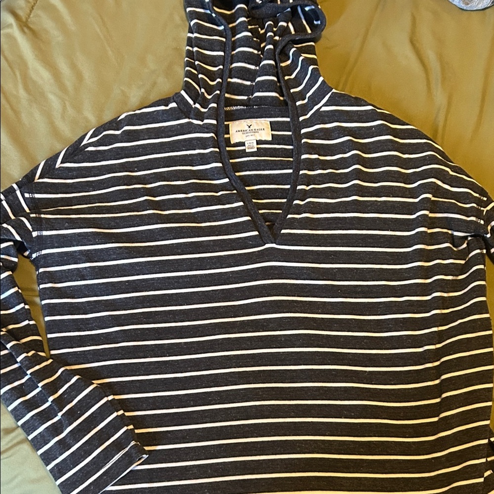American Eagle Outfitters Charcoal and White Striped Pullover